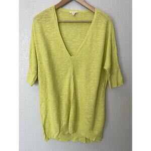 Eileen Fisher Womens Sweater Organic Linen Blend Deep V-neck Tunic Size L Yellow